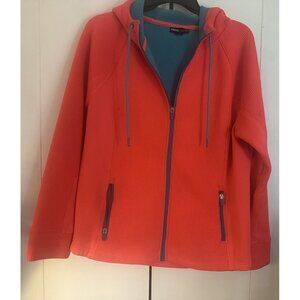 Swiss Tech Women's Waffle Knit Fleece Hooded Jacket Glow Orange & Teal XL 16-18